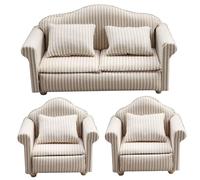 Mskmnkot 3pcs/Set 1 mobili da Bambola a 12 Scala, Doppio Divano a Strisce Singola Bambola con Divano da Soggiorno Poltrona mobili per Il Soggiorno Accessori in Legno 1 12 Scala