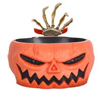 Mskmnkot Ciotola di Caramelle di Halloween, Ciotola di Caramelle di Halloween illuminata con scrutatura della Mano Scheletro, Secchio di Zucca di plastica per Dolcetto o Scherzetto, Arancione