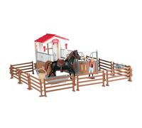 Mskmnkot Horse Toys Realistic Plastic Horse Stable Playset with Fence, Figures, Barn, Play Fade-Resistant Portable Farm Toys for Boys Girls Stable Playset