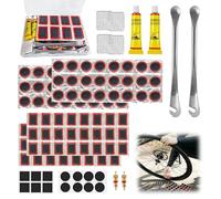 MSLHUB Set di riparazione per bicicletta, 120 pezzi, portatile, con toppe autoadesive e adesive, leva per pneumatici, nuclei della valvola, set di riparazione pneumatici per biciclette, moto, BMX ed