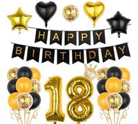 MSLSOZ 27 pezzi di kit di decorazione Happy 18th Birthday nero e oro, decorazioni per il 18° compleanno, palloncini per il 18° compleanno, banner felice per il 18° compleanno.
