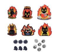 MSLSOZ Set di 6 spille smaltate a forma di gatto, simpatiche spille a forma di gatto nero con fiamma, belle condizioni mentali, divertenti distintivi, adatte come accessori per zaini, abbigliamento