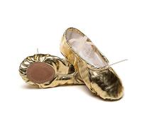 MSMAX Scarpe da balletto da ragazza in poliuretano con suola morbida divisa, Oro lucido, 19.0 cm