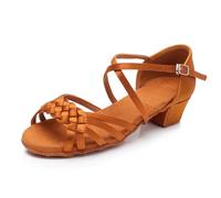 MSMAX Scarpe da ballo latino da donna, tacco alto, jazz, ballroom, 036tan, 12 Little Kid