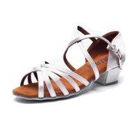 MSMAX Scarpe da ballo latino da donna, tacco alto, jazz, ballroom, Tacco 3 cm Bianco, 13 Little Kid