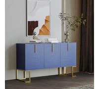 MSMOK 138 x 40 x 80,5 cm, moderna credenza a 3 ante con ripiani regolabili, ante a forma di U e maniglie in metallo e base per sala da pranzo e cucina (blu navy)