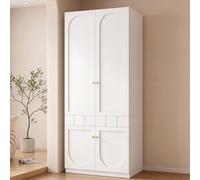 MSMOK Armadio a 2 ante laccato con asta appendiabiti e cassetti, mobili per camera da letto, maniglie in metallo, bianco, 80 x 50 x 200 cm