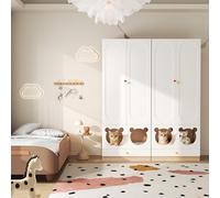MSMOK Armadio guardaroba per bambini, 2 pezzi, con asta appendiabiti e letto per gatti, pannelli laccati + truciolato, maniglie in ceramica, bianco + colore legno naturale, 160 x 50 x 200 cm