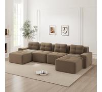 MSMOK Boneless divani per soggiorno, divano modulare con chaise longue a forma di U, 4 posti, comodo sedile basso imbottito Corduroy, senza montaggio, design antiscivolo, marrone