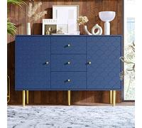 MSMOK Cassettiera con 2 ante e 3 cassetti, ripiano regolabile, colore blu navy, per soggiorno, camera da letto, altezza 82 cm, larghezza 120 cm, profondità 40 cm