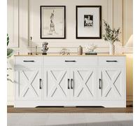 MSMOK Credenza moderna bianca, armadio multifunzione in legno, per soggiorno e sala da pranzo con decorazione