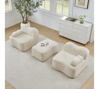 MSMOK Divano modulare a 2 posti Boneless a forma di L con 1 ottomana a forma di onda, cuscino per braccioli mobili, beige, per soggiorno e appartamento, non necessita di montaggio