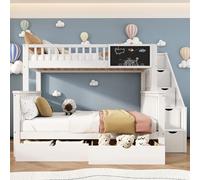 MSMOK Letto a castello per bambini, letto matrimoniale, multifunzionale, con lavagna e cassetti, senza materasso, bianco, 90 x 200 cm