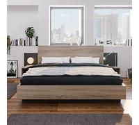 MSMOK Letto matrimoniale in legno, 160 x 200 cm, con 2 comodini, moderno, camera da letto, completo, 205,5 x 235 x 76,5 cm (larghezza x profondità x altezza), set in rovere