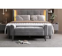 MSMOK Panca imbottita con bracciolo Panche letto pouf Panche per camera da letto, pianoforte e sala da pranzo con motivo trapuntato, velluto, MDF grigio