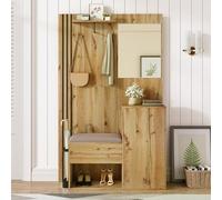 MSMOK Set di mobili per guardaroba, guardaroba per ingresso e disimpegno, scarpiera, guardaroba compatta, guardaroba per ingresso con specchio e cuscini, con cornice nera e portaombrelli, mobile