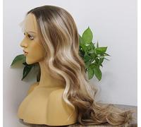 MSMYRNS Parrucca sintetica HD con pizzo frontale, per donne e ragazze, biondo platino, con riflessi castani, ondulati, ricci, resistenti al calore, parrucca lunga ombré colorata (versione con radici