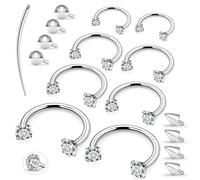 Msndnkwo Anello da naso a ferro di cavallo, in acciaio chirurgico, doppio perno per naso, 16 g, con zirconia cubica, gioielli da donna, diametro interno 6/8/10/12 mm