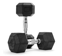 MSPORTS Manubri Pesi Esagonali gommati 5-30 kg | Bilanciere Cromato ergonomico | (Manubri Pesi Esagonali gommati 20 kg | Bilanciere Cromato ergonomico |)