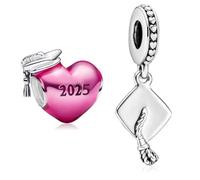 MSPOVOF Charm rosa 2025 a forma di cuore e cappello, in argento Sterling S925, per braccialetti e collane, gioielli da donna, regalo