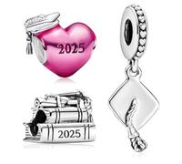 MSPOVOF Charm rosa 2025 per la laurea, 3 pezzi/confezione, in argento Sterling S925, per braccialetti e collane, gioielli da donna, regalo