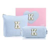 MSQ Beauty case da donna e ragazza, 2 pezzi, con lettere dalla A alla Z, per ragazze, adolescenti, donne, regalo di compleanno per fidanzate, sorelle (blu K)