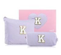 MSQ Lettere Cosmetico Borsa Donna Ragazza,2 pezzi A-Z lettere Tassa regali per ragazze adolescenti donne regali di compleanno per amiche sorelle (K, Violetta)