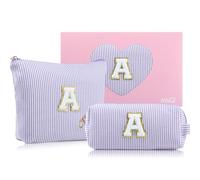 MSQ Lettere Cosmetico Borsa Donna Ragazza, 2 pezzi Cosmetico Borsa Regali Personalizzati per Donne Mamma Regali Amici Sorella Ragazza Lettere (A, Violetta)