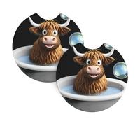MSRHIUEF Highland Cow - Set di 2 sottobicchieri per auto, impermeabili, ad asciugatura rapida, inodore, adatti per la maggior parte delle auto, camion, SUV