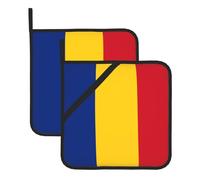 MSRHIUEF Tappetino isolante quadrato con bandiera della Romania (set da due pezzi) per la rimozione del coperchio della cucina, forni a microonde, forni, con corda laterale per appendere