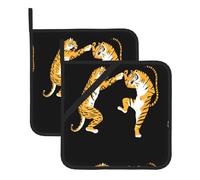 MSRHIUEF Tappetino isolante quadrato con immagine di leopardo e tigre danzanti (set da due pezzi) per rimuovere il coperchio della cucina, forni a microonde, forni, con corda laterale per appendere