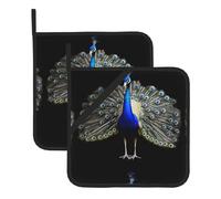 MSRHIUEF Tappetino isolante quadrato con immagine di pavone dalla coda di blu (set da due pezzi) per rimuovere il coperchio della cucina, forni a microonde, forni, con corda laterale per appendere