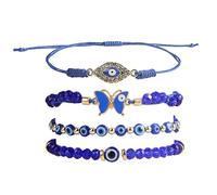 MSSIEJEW Set di 3 braccialetti con amuleto portafortuna in tessuto blu intrecciato regolabile con perline e ciondolo in cristallo fatto a mano, per donne e uomini, gioielli dell'amicizia, Large