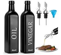 Mssushi 2 bottiglie per olio d'oliva in vetro nero da 1 l, con 2 beccucci | Set di bottiglie di olio e aceto da riempire, con beccuccio automatico, imbuto, bottiglia per olio d'oliva, per cucina