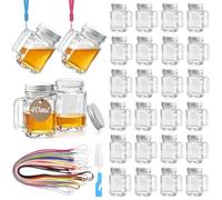 Mssushi 28 Set Mini Bicchierini Liquore con Coperchio, 40ml Bicchieri Amaro con Manico e Coperchi a Vite,Mini Bottigliette di Vetro Piccole Riutilizzabile con 28 cordino per Bevande Feste Matrimoniale