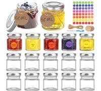 Mssushi Mini Barattoli Di Vetro,15 Pezzi Mini Vasetti Miele,50ml Vasetti Miele Bomboniere Con Coperchio a Vite,Con Etichette in Carta Kraft,Spazzola per La Pulizia, 5m Di Corda Di Iuta,Adesivo