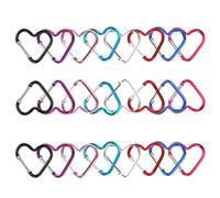 MsTeco 24 Pezzi Moschettoni a Forma di Cuore, 4 cm Moschettoni Piccoli Moschettone in Alluminio Polivalente D Anello Multicoulor Moschettone Chiavi per Pesca, Campeggio, Trekking, Zaino