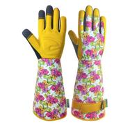 MSUPSAV Guanti da giardinaggio in pelle da donna, guanti da giardino a polsi lunghi con design touch screen, guanti antinfortunistici e anti-spine (XL, rosa)