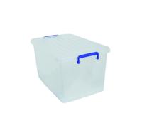 MSV 100150 - Contenitore Porta Oggetti, in Polipropilene, con Manico, 81 L, Colore: Bianco Trasparente/Blu