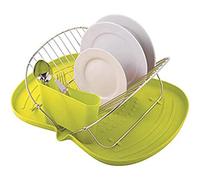 MSV 110538 Scolapiatti Pieghevole con Vassoio, Acciaio/plastica, Argento/Verde, 48 x 38 x 17 cm