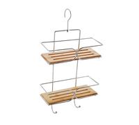 MSV 140610 - Portaoggetti per doccia, in metallo cromato e bambù, 25 x 11 x 38,5 cm