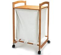 MSV 140641 - Contenitore per Biancheria, con rotelle e ripiano, in Tela, bambù Laccato e nitrocellulosa, 45 x 41 x 73 cm, Colore: Ecru