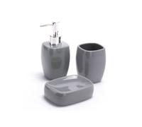 MSV Accessori Bagno Set 3 Pezzi Ceramica - Dispenser Sapone, Portasapone, Bicchiere - Grigio Antracite