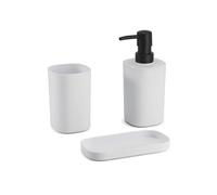 MSV Bad Accessoires-Dispenser per Sapone, portasapone, Bicchiere per spazzolino Lona, 3 Pezzi, Colore: Bianco Opaco, Polipropilene, 1