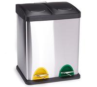 MSV - Cestino a Pedale per Raccolta Differenziata Inox 16L - 2 Contenitori Rimovibili da 8L - Design Moderno, Silenzioso e Anti-Odori - Ideale per Cucina e Esterno