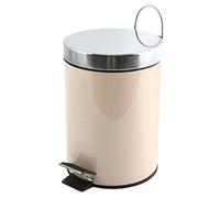 MSV Pattumiera per Cosmetici Beige in Acciaio Inox con Contenitore Interno Estraibile Pattumiera a Pedale per Bagno Contenitore per Immondizia, Rotonda, 3 Litri