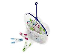 MSV Cestino Porta mollette + Set 24 mollette con Manici Morbidi, perfette per stendere la Biancheria sullo stendino o sullo stendibiancheria