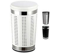 MSV Cesto portabiancheria 46L con Coperchio per Cuscino Inox Bianco