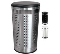 MSV Cesto portabiancheria Cromato, capacità 46 l, con Coperchio Imbottito Nero, Argento