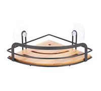 MSV Mensola da Doccia angolare per Bagno, Senza Foratura, con Ventose, in Acciaio bambù, 21 x 21 x 9 cm, Nero Opaco, Lega Legno, Duschregal 21.5 x 21.5 x 13 cm